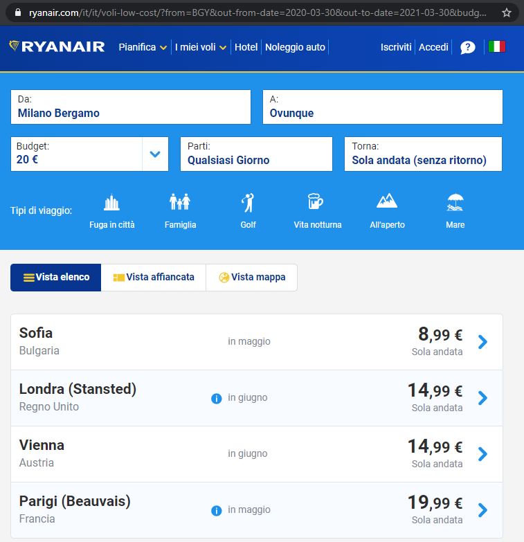 prenotazione biglietto Ryanair